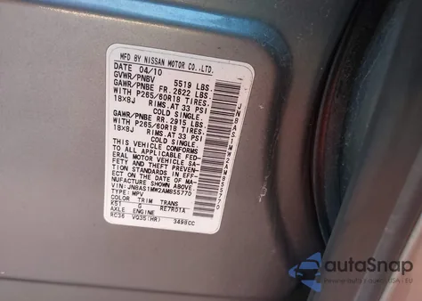 2010 Infiniti Fx35 from USA, damaged, VIN JN8AS1MW2AM855770